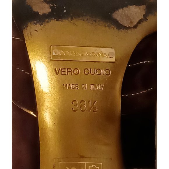 Dolce & Gabbana Brown Suede Gold Accent High Heel Shoes Size 38.5 - Picture 8 of 9